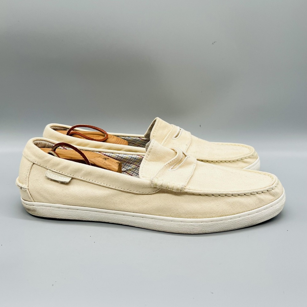 Cole Haan Shoes Mens 11.5 Off White Canvas Penny Loafers Preppy Country Club